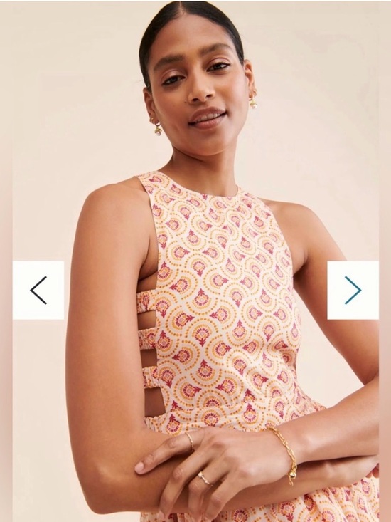 Anthropologie Love & Liberation Pink White Orange Tiered Side-Cutout Dress Midi - Picture 3 of 5